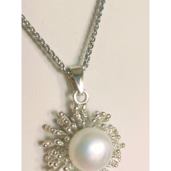 Women's Sterling Silver Jewellery Set Pearl Earrings Pendant Necklace 16"  Italy - Picture 4 of 14